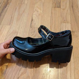 Shiny Faux-Patent Leather Platform Mary Janes
